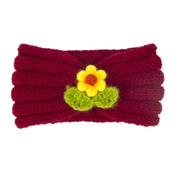 Children Hairbands Infants And Toddlers Autumn And Winter Warm Wool Pure Color Green Leaf Flower Headdress