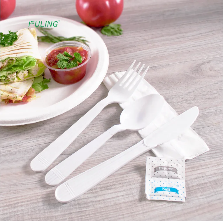 heavy weight kit fork knife teaspoon salt & pepper disposable long soup spoon fork napkin plastic spoon white