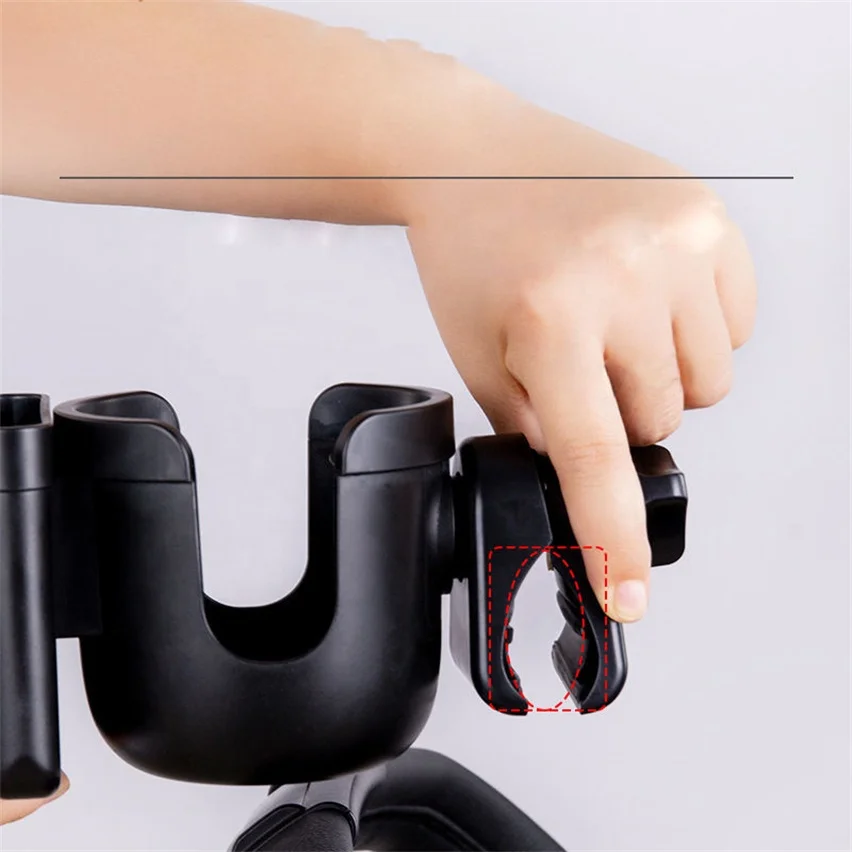 New Design Two-In-One Black Abs Plastic Baby Bottle Holder Baby Stroller Cup Holder With Phone Slot