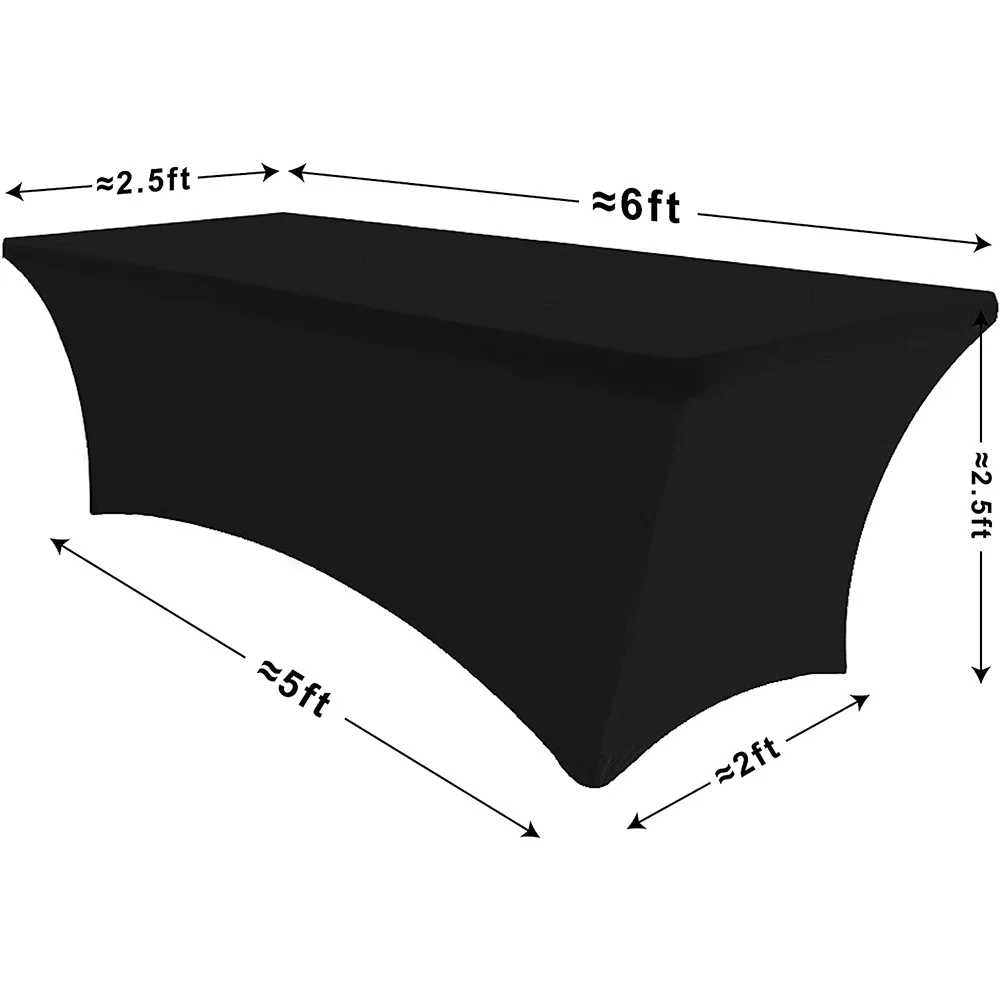 Custom rectangle black polyester 6ft stretch fitted spandex table cloths banquet party wedding tablecloths