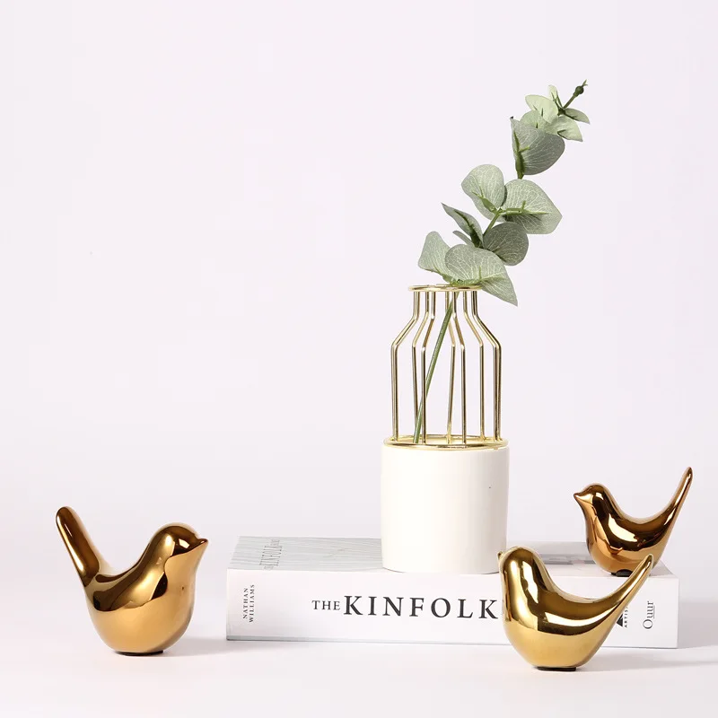 Nordic creative golden ceramic bird handicraft small ornaments living room home soft decoration table