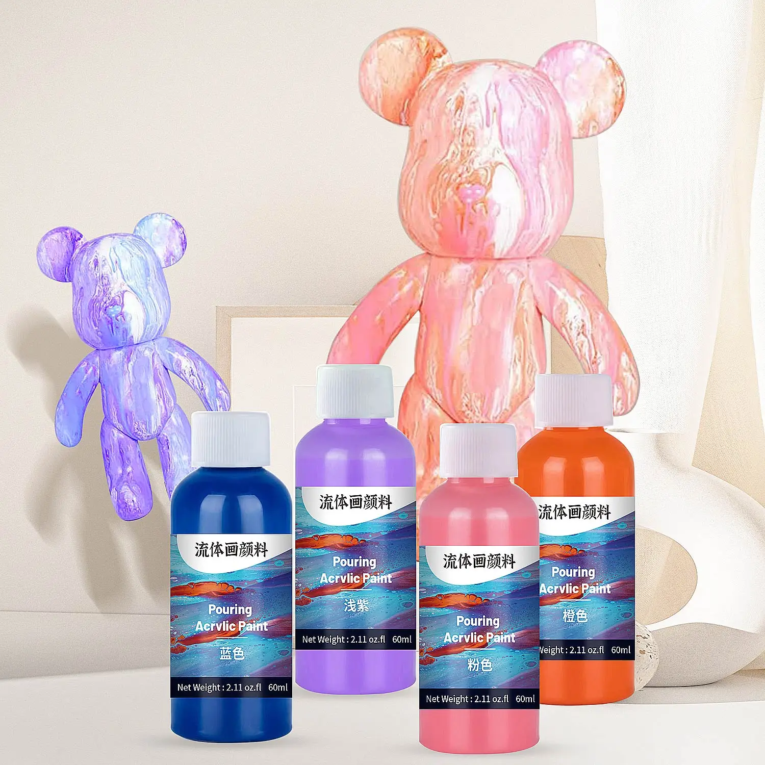Osbang popular acrylic paint pouring liquid pigment pouring bear 6 colors set