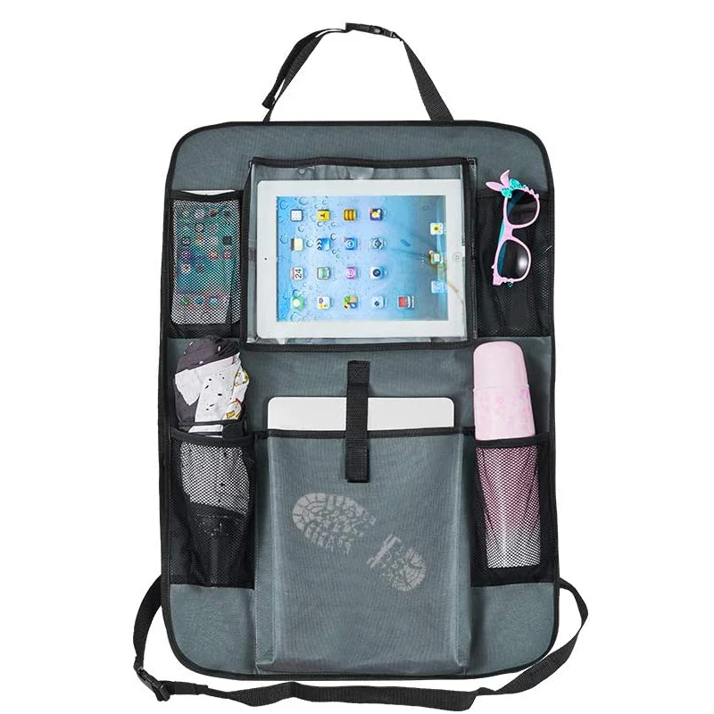 600D Durable Oxford Fabric Gray Seat Back Protector Organizer For Kids And Toddlers Toy Bottle Vehicle Travel Accessories