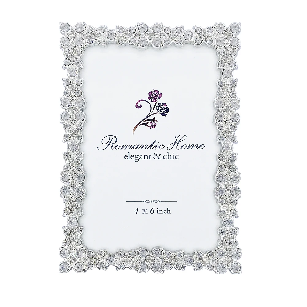 Luxury Metal Picture Frame Silver Plated with Brilliant Crystals 5x7 Inch, Unique Photo Frame for Wedding Anniversary, Birthday