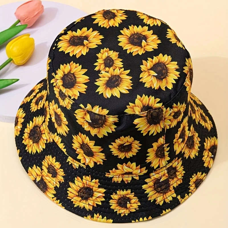 MADESHINE Custom Design Women Men Winter Fisherman Rainbow Reversible Vibrant Sunflower Printed Bucket Hat