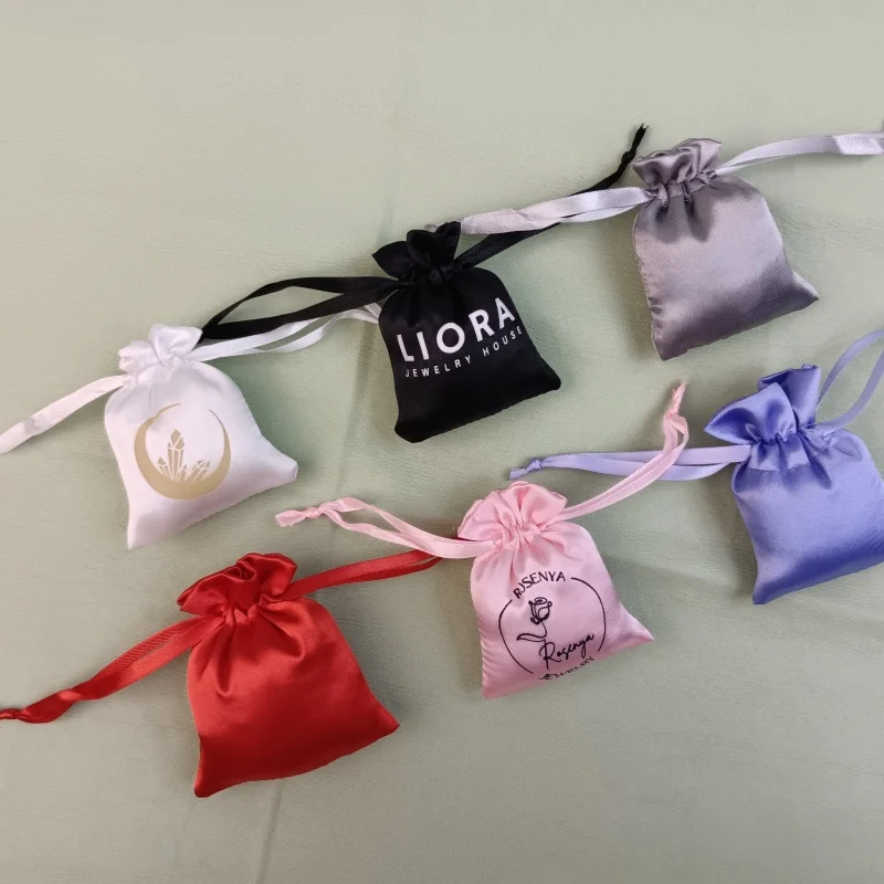 Eco-friendly Jewelry Pouch Large Custom Logo Printing Satin Wig Extension Hair Packaging Bags