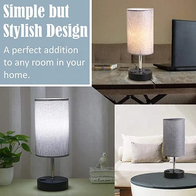 
Desk lamp with Dual 5V/2.1A USB Charging Ports,Nightstand table Lamps with black base and Fabric Shade 