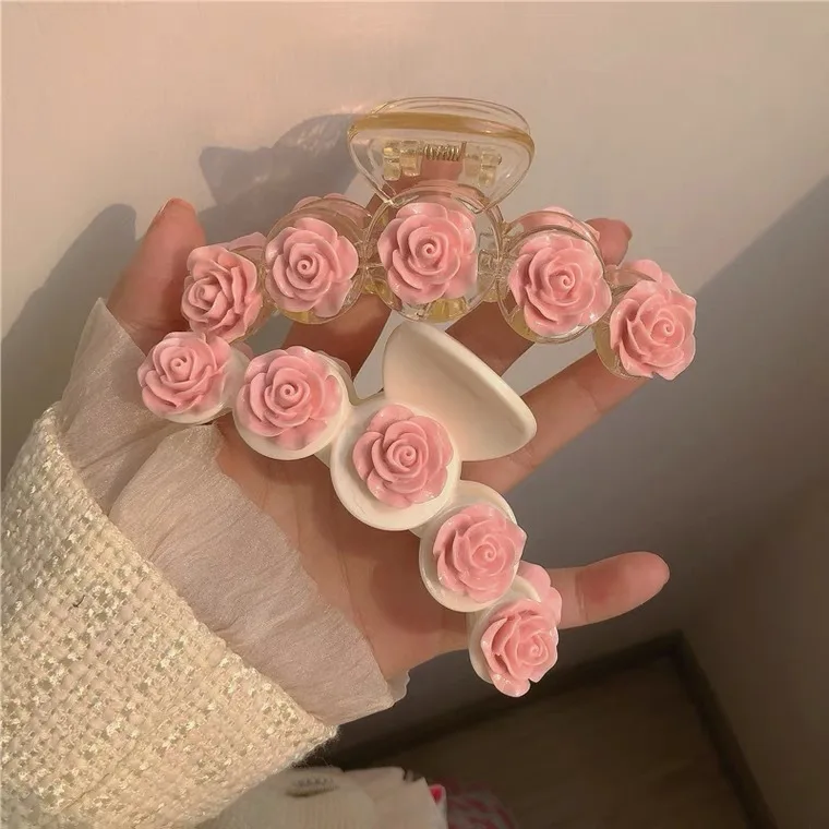 RARA 10CM  New Fashion Wholesale Hair Accessories Hair Clip Ins Transparent Sakura Bear Camellia Flower Plastic Hair Claws