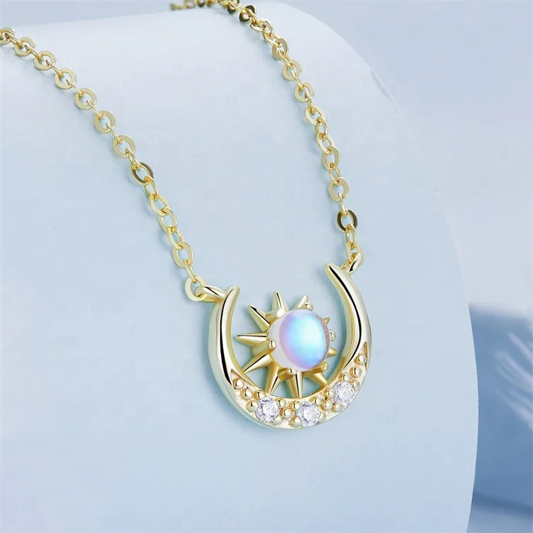 custom Youchuang new opal gold plated necklaces 925 sterling silver moonstone vintage moon zirconia luxury bling bling necklace