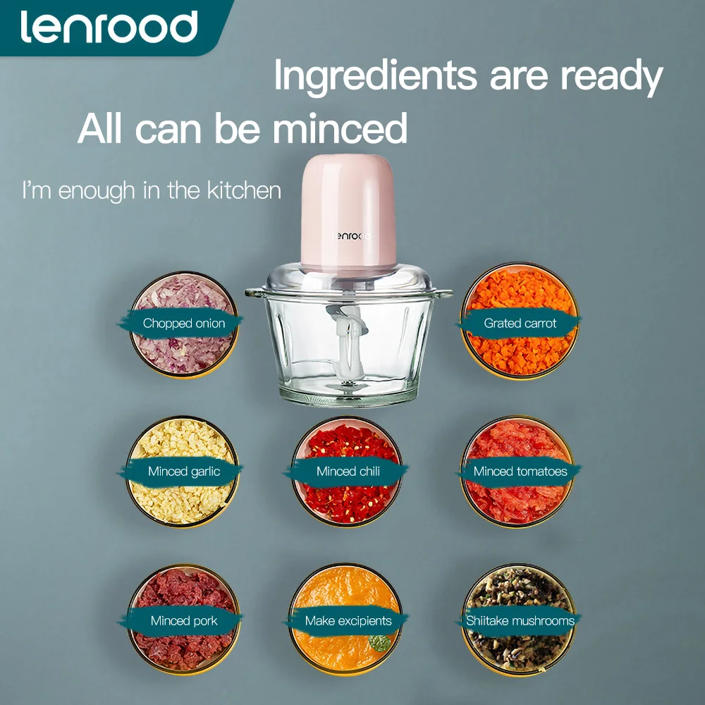 
Lenrood Electric Food Processor 1.8L BPA-Free Glass Bowl Blender Grinder 300W Pink (LRK1020) 