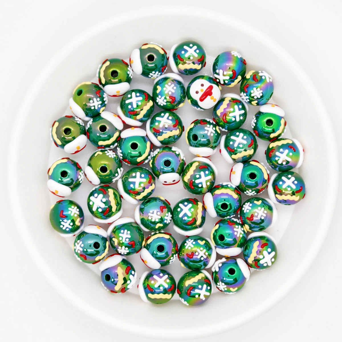 Christmas series hand-painted white snowman shape 15mm acrylic round beads for bracelet necklace jewelry production