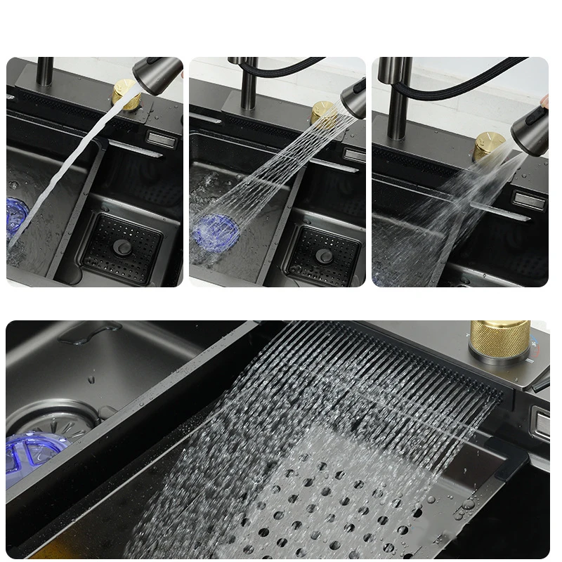 Modern Luxury Design Smart Stainless Steel Multifunctional Waterfall Kitchen Sink