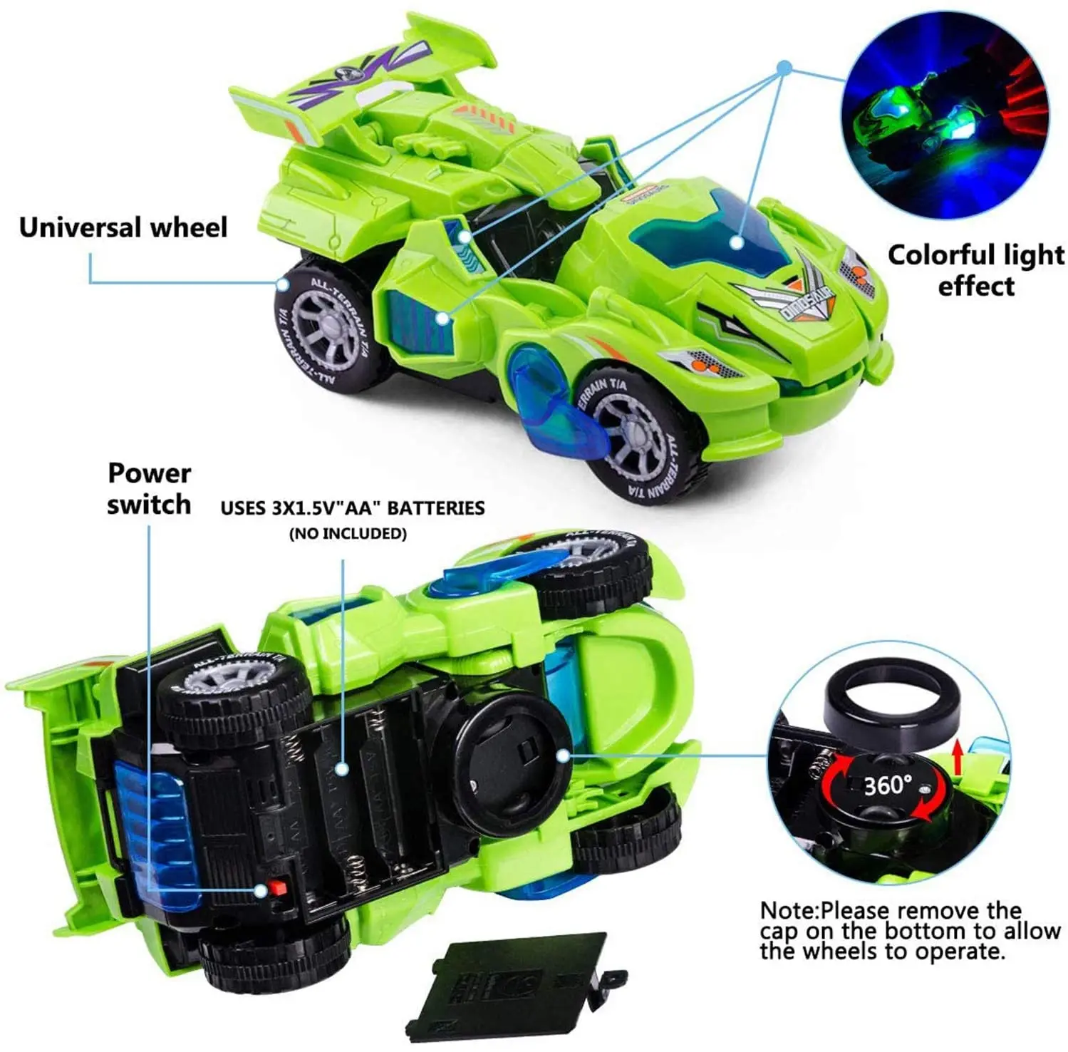 HUAYI Boy Toys 2 in 1 Dinosaur Toy Cars Transforming Dinosaur LED Car with Music Deform Dinosaur Toys
