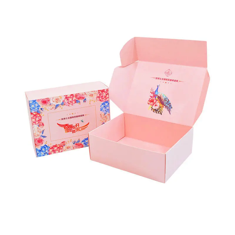 Wholesale Portable Folding Corrugated Cardboard Shipping Make Up Box Pink Packaging Carton Box