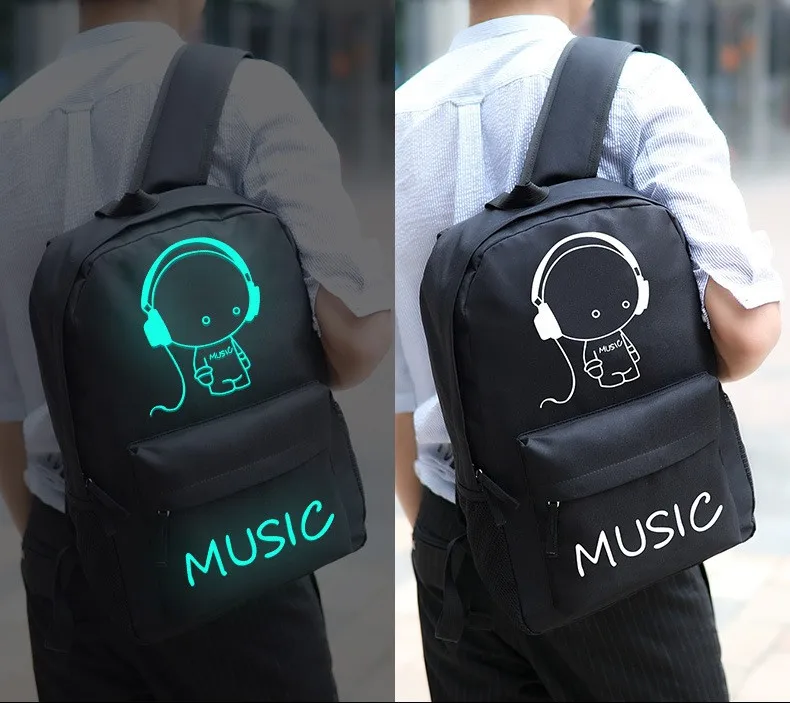 Factory Customised Glow-In-The-Dark Student School Bag Laptop Bag Chest Bag Two-Piece Sets With Charging Cable