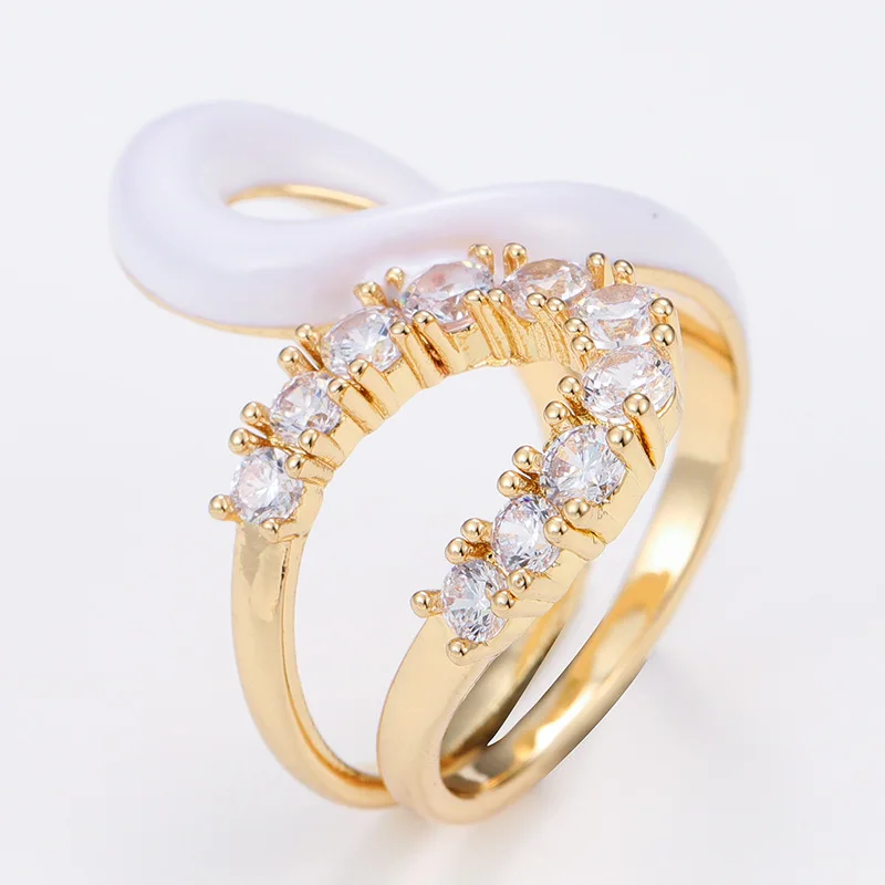 Candy color gold microscope zircon geometric brass ring retro enamel rings for woman