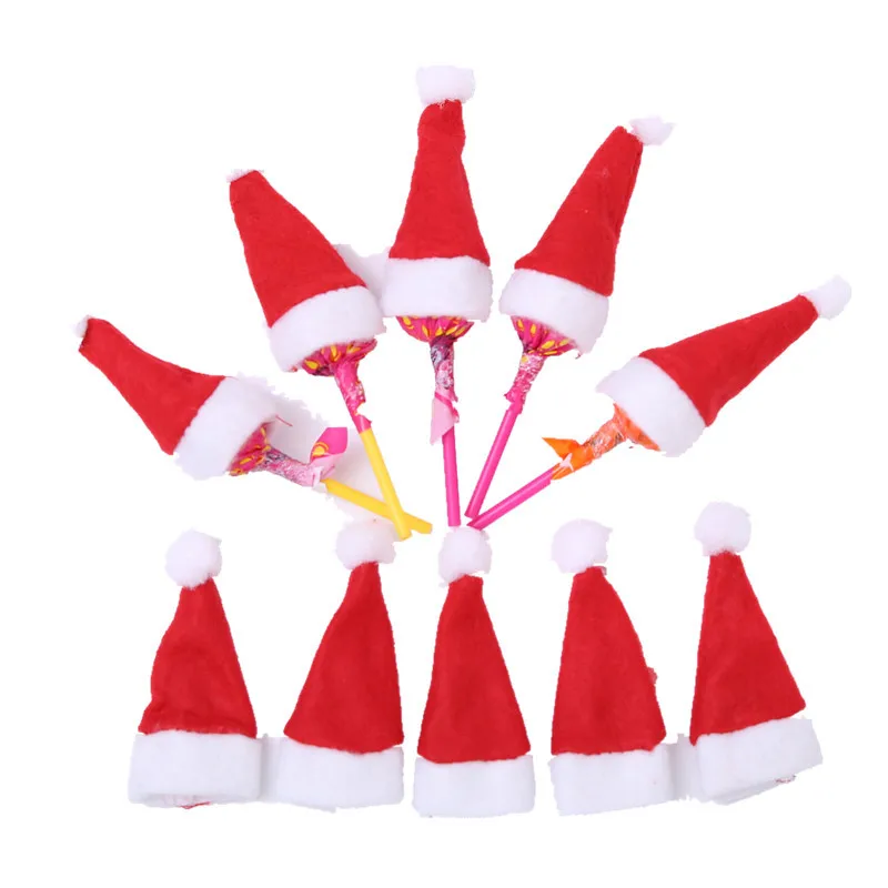 HB-207 Christmas Mini Santa Red Hats for Lollipop Bottle Candy Cover Cap Santa Hats 1.6x2.8inch