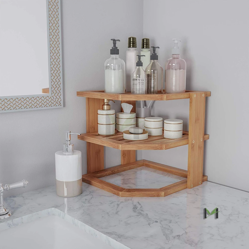 Bamboo Kitchen Corner Shelf ,3-Tier Kitchen Shelf Storage Organizer - Cabinet & Pantry Kitchen Organization