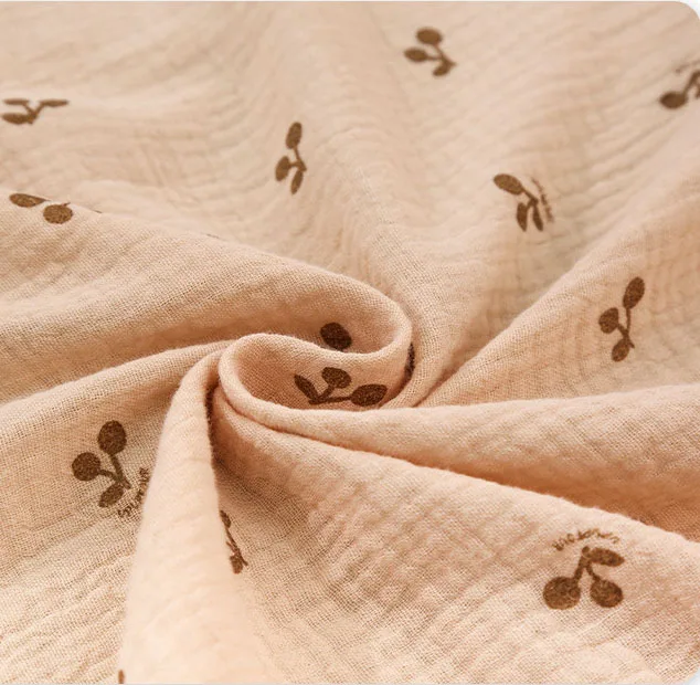Ткань с принтом из 100% хлопка двойная крепированная марлевая ткань Crinkled cheery print для детских брюк