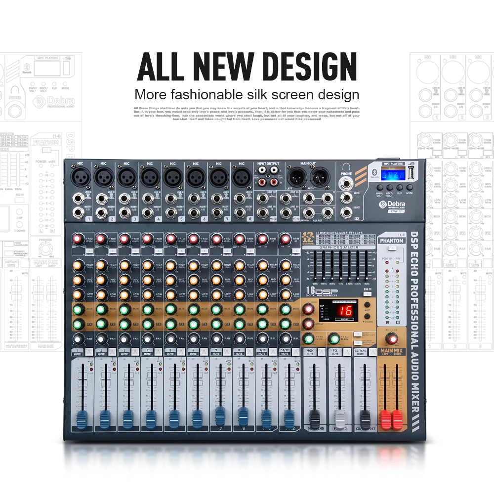 Pro Sound Powered Mixer 12Channel Karaoke professional Multifunction audio mixer DJ console with DSP EFX