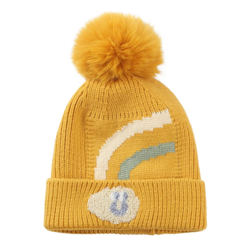 Детская шапка осень и зима От 1 до 5 лет трикотажные радуги теплая защита ушей, костюм, детская одежда, шапка