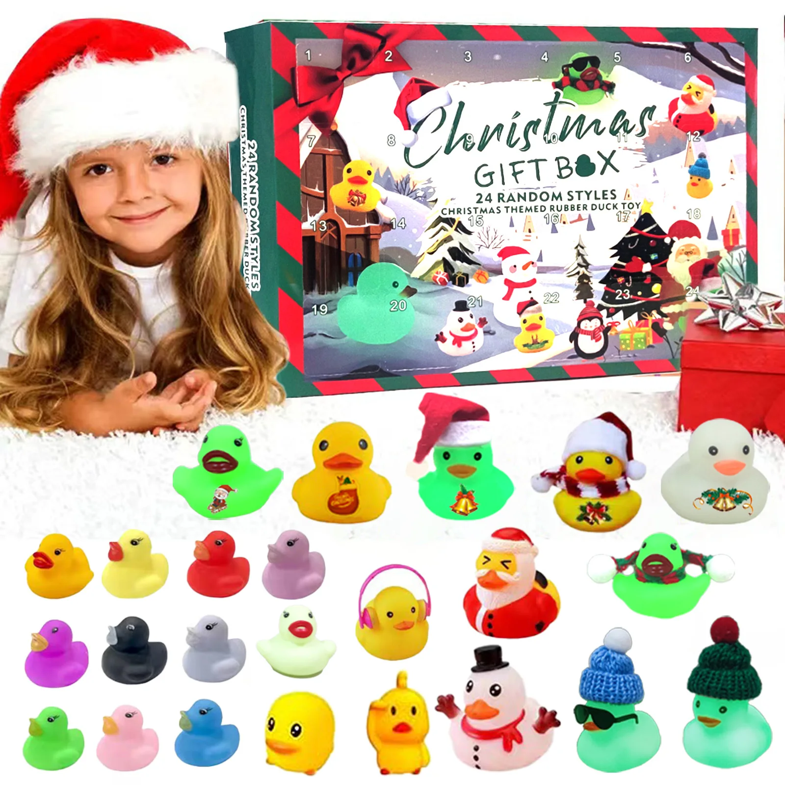 2024 New Cartoon Advent Calendar Rubber Ducks Bath Toys Christmas Blind Box Toy Mini Ducks For Kids Boys and Girls Gift