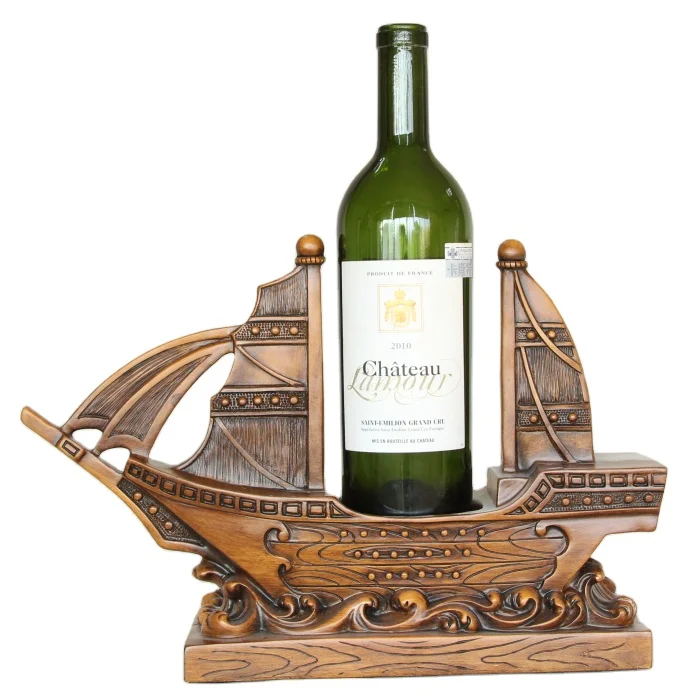 Custom Design Wood Sailboat Wine Rack Boat Bottle Crafts Resin Wine Holder