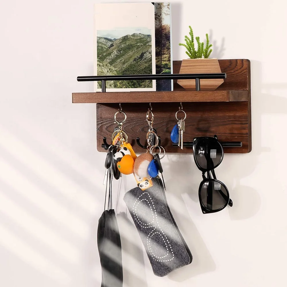 Farmhouse Wood Key Hanger for Wall Mail Holder Organizer Entryway Decorative Hanging Rack