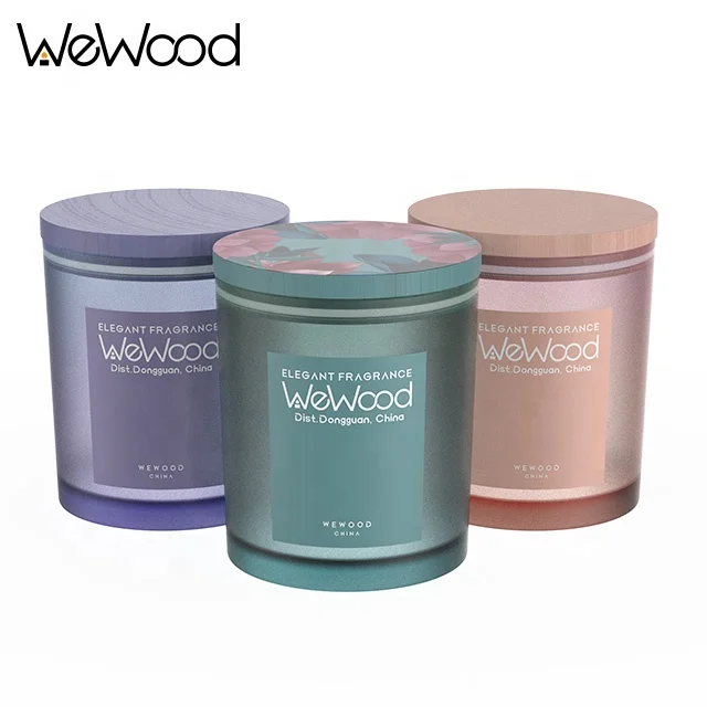 Purple Empty Scented Matte Candle Container Colored Frosted Wooden Lid Glass