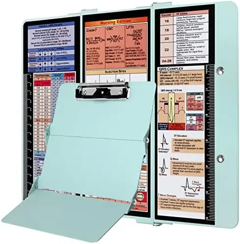 Nursing Clipboard with Nursing and Medical Edition Cheat Sheets 3 Layers Aluminum Foldable Nurse Clip Boards Notepad for Student
