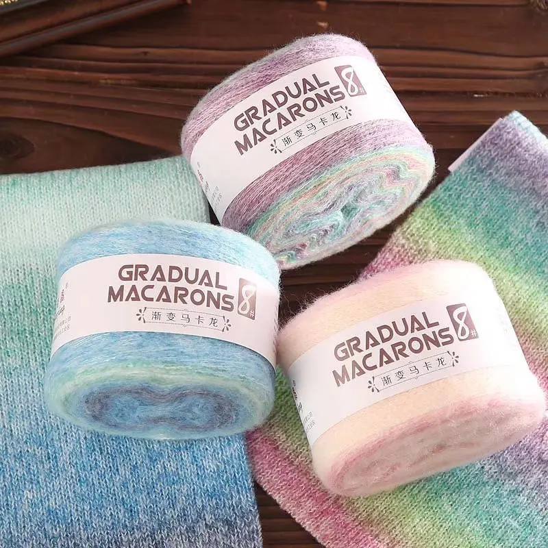 High Quality 100g Blended Mohair Yarn Gradient Rainbow Macaron Space Segment Hand-Knitted Sweater Sewing Weaving Recycled