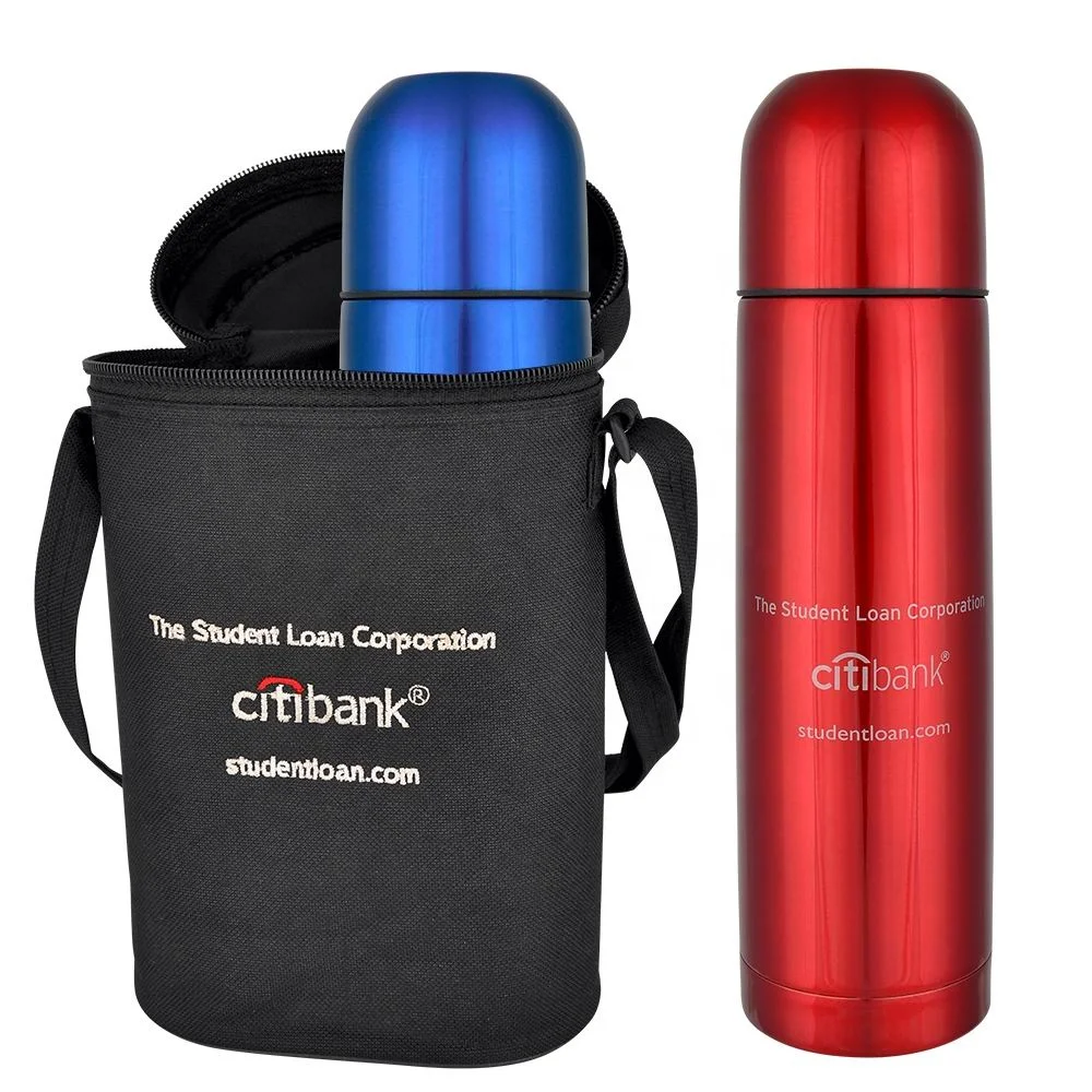 Gift Set Premium 2PC Pack Pouch 500ML Double Wall Stainless Steel Vacuum Thermos Insulated Bottle Flask Holiday for Men Women