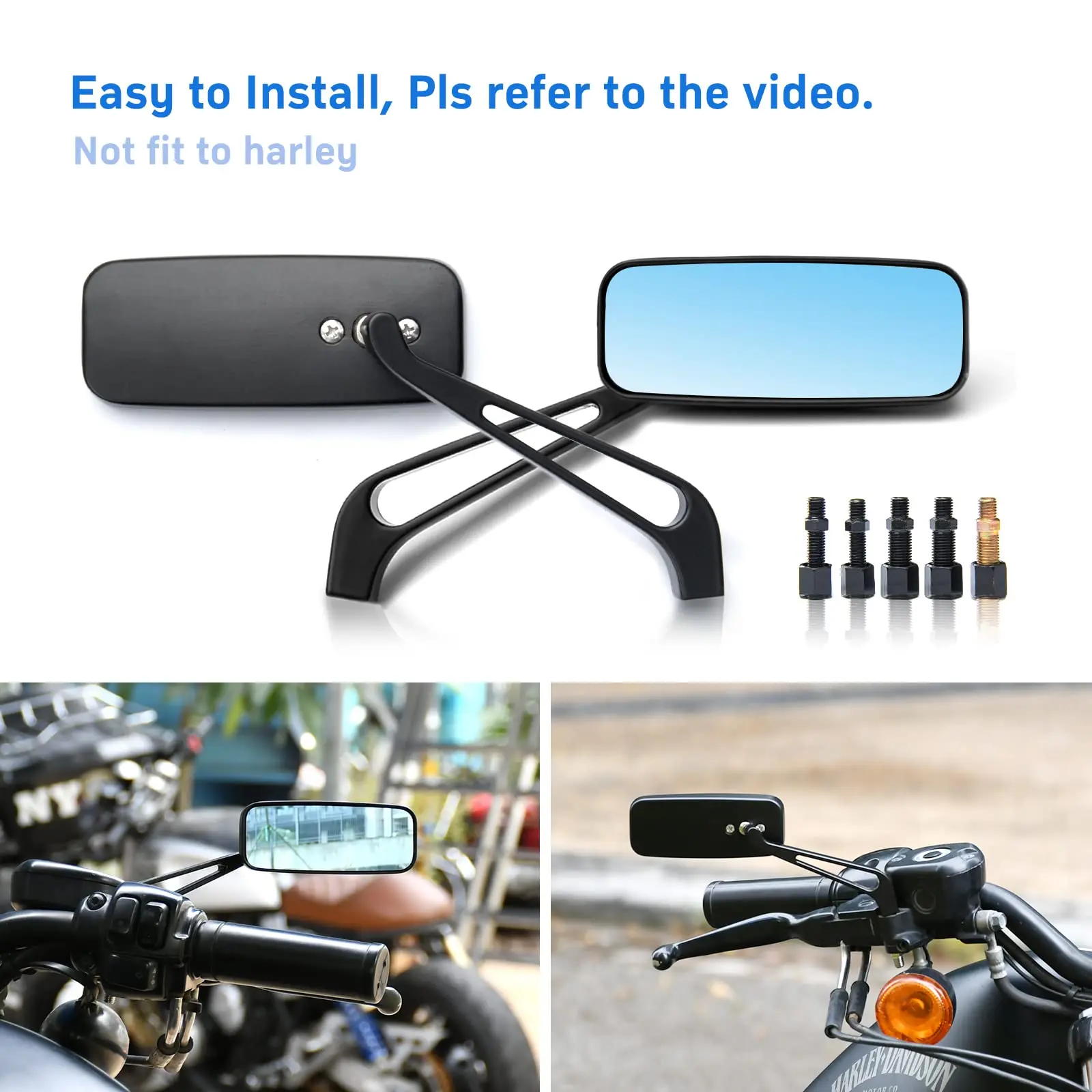 Handlebar Mirrors for Motorcycle - 8mm/10mm Doubletakes Rear View Mirror for Motorbike