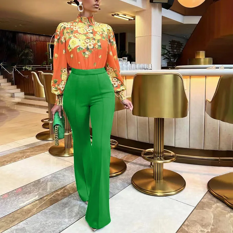 Wholesale Ladies Wide Leg Stretch Office Flare Trousers Formal Work Wear Women Pants