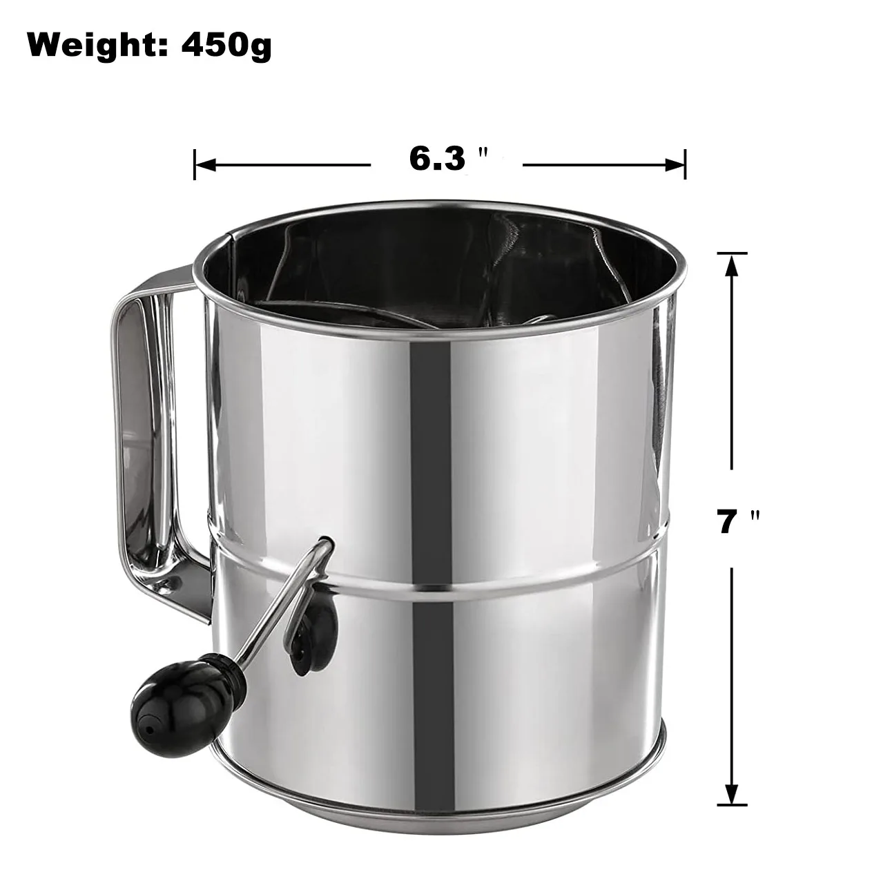 8-Cup Large Flour Sifter Fine Mesh Stainless Steel Shaker Sieve with Hand Crank for Baking