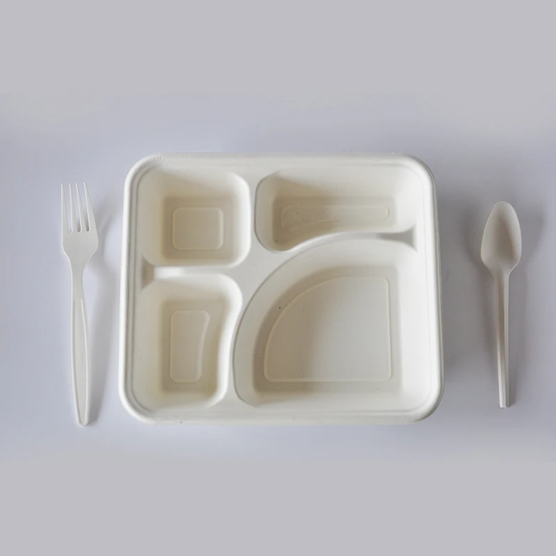 Биоразлагаемый Одноразовый бумажный поднос для сахарного тростника, 5 отделений, Ланч-бокс, контейнер, Ланч-бокс с крышкой