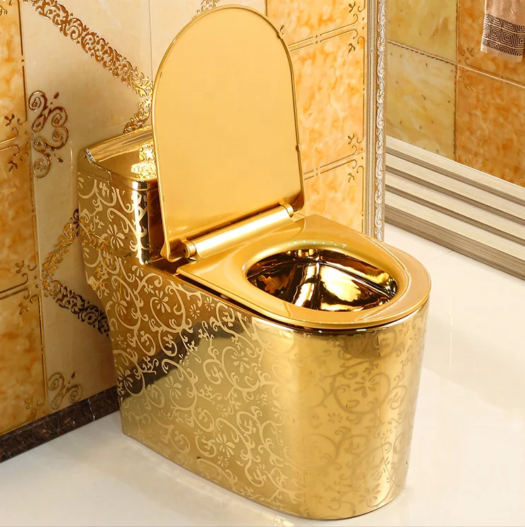 
Cheap toilet hot Selling Luxury Design Ceramic Plating Gold Color Bathroom One Piece Toilet 
