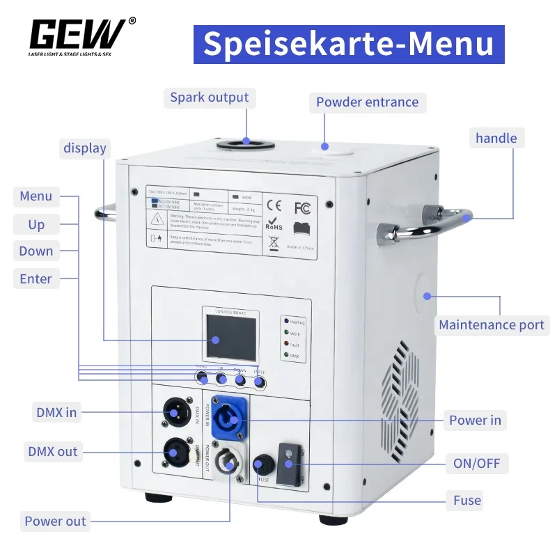 750W Cold Spark DMX Wireless White Cold Fire Works Spark Machine For Wedding Stage Party Club
