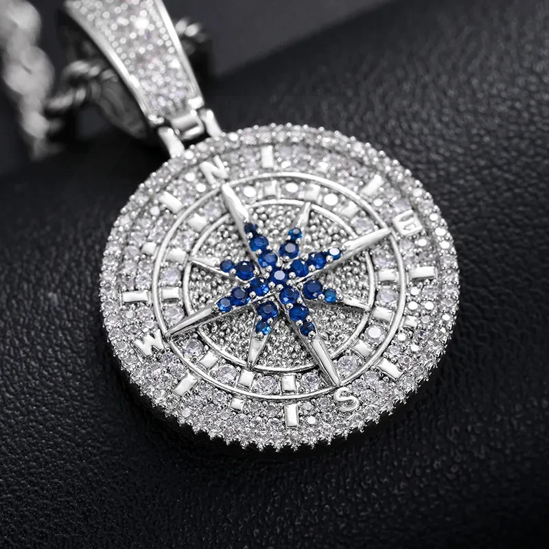Hip Hop Bling Brass Iced Out Compass Pendant Gold Silver Color Cubic Zirconia Compass Pendant