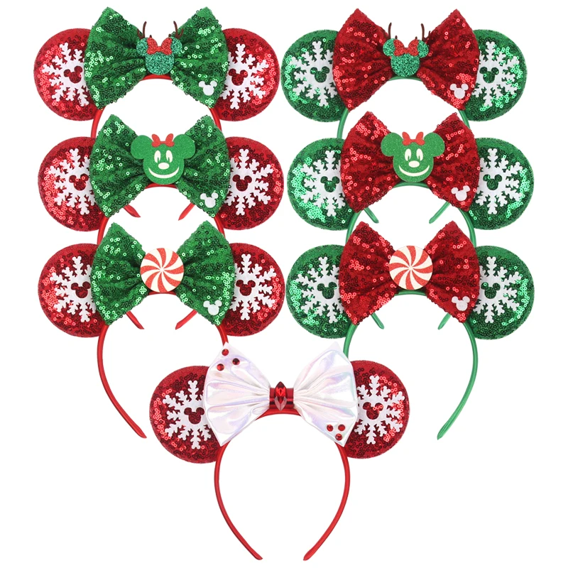 2024 Unisex New Year Party Hair Accessories Fashionable Glitter Sequin Bow Mouse Ears Headband for Winter Christmas Gifts