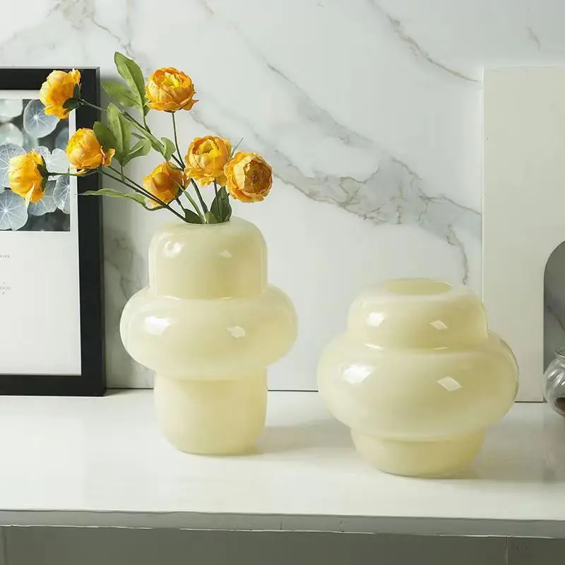 custom home decoration jade opal glass vase irregular  green glass flower vase