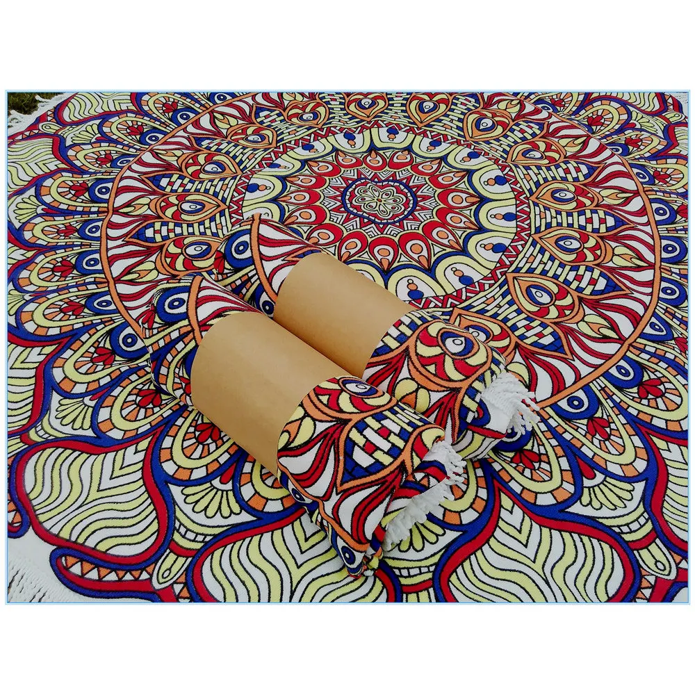 Wholesale 100% Microfiber Beach Towels Custom Design Printed 150*150cm Round Beach Towel With Tassel