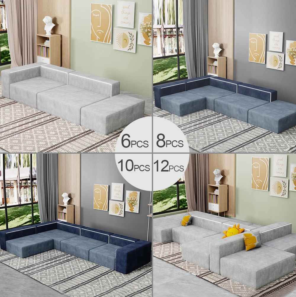 Factory Customized 6 8 10 12 pcs Play  baby Couch Convertible Foam Sofa Modular Kids Play Couch for Living Room Playroom Bedroom