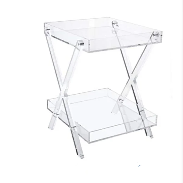 Custom 2 tier clear acrylic table tray, folding acrylic table tray