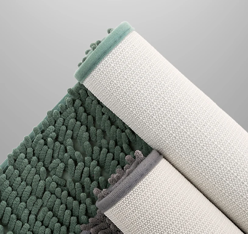 Solid polyester Water Absorption Shaggy Rug Latex Back Non Slip Toilet bathroom chenille  floor mats