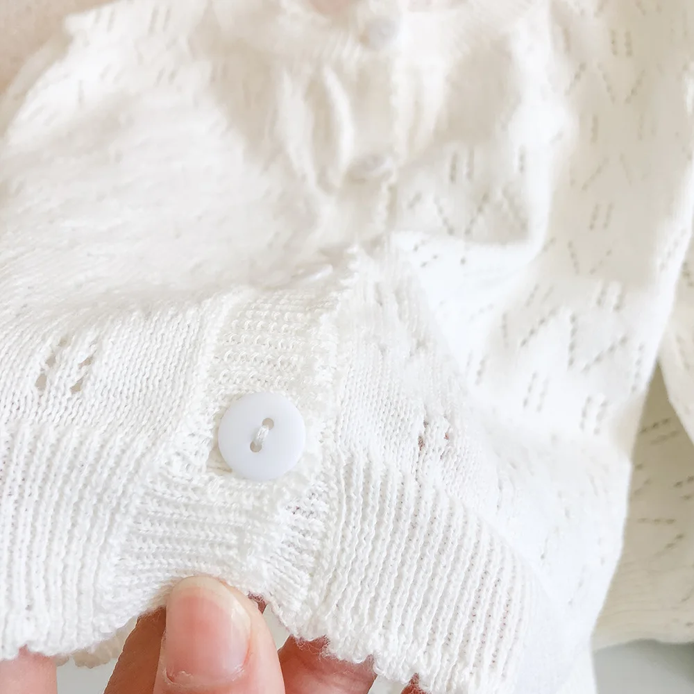 
Spring Summer New Sweet Princess Solid Color Newborn Baby Clothes Sweater Long Sleeve Knitted Hollow Coat 