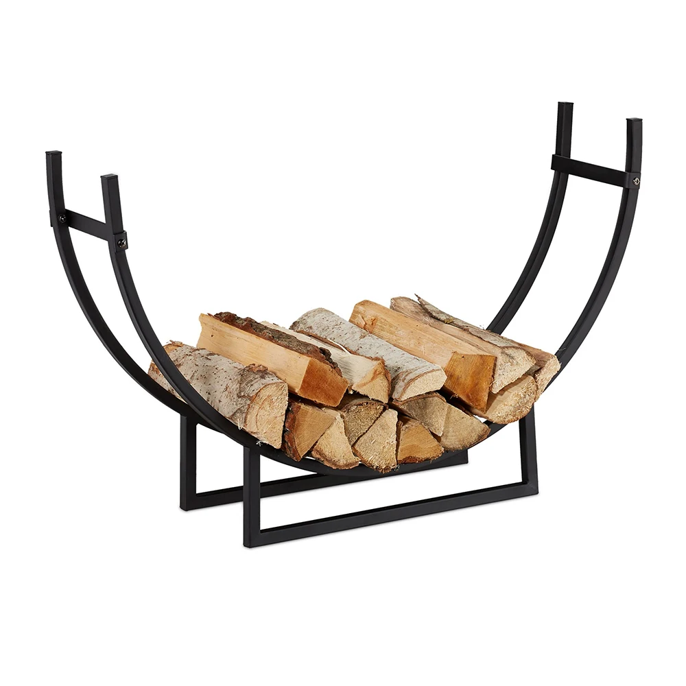 Fireplace Durable Steel Log Holder Heavy-duty Firewood Rack Curved Log Rack