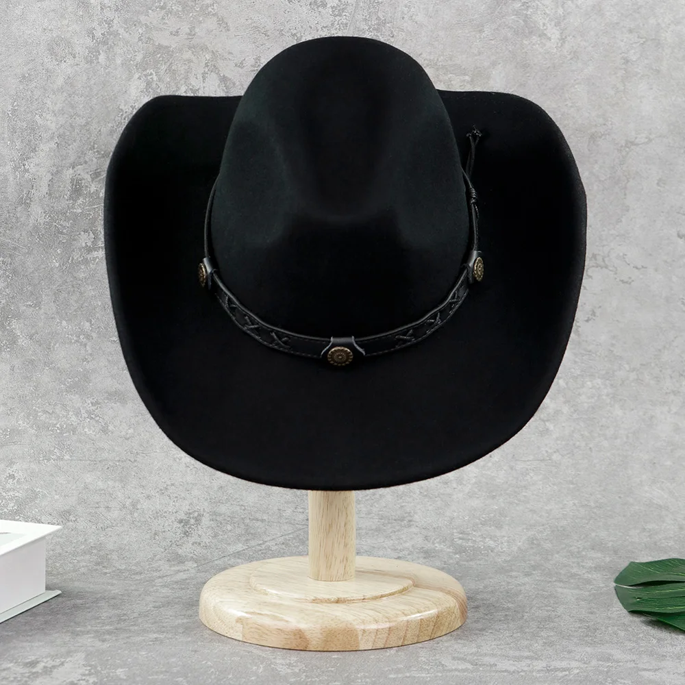 LiHua Wholesale Unisex 100% Wool Felt Large Brim Cowboy Hat Men Customized Leather Cowboy Hats