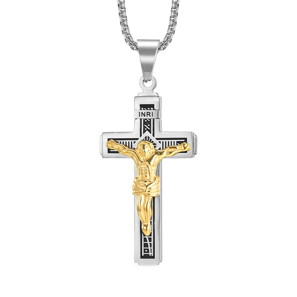 Wholesale Hiphop Men Jesus Cross Pendant Necklace Vintage Zinc Alloy Jewelry