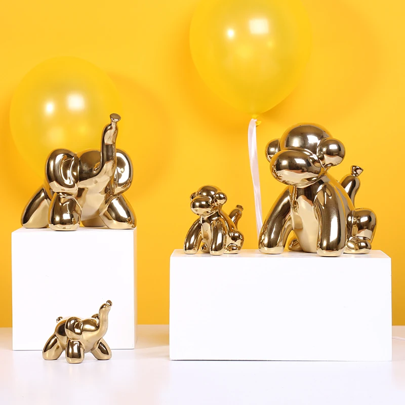 Golden Ceramic Abstract Monkey Figurines Craft Home Decor Animal Sculptures and Statues Handmade Artware Gift Decorations